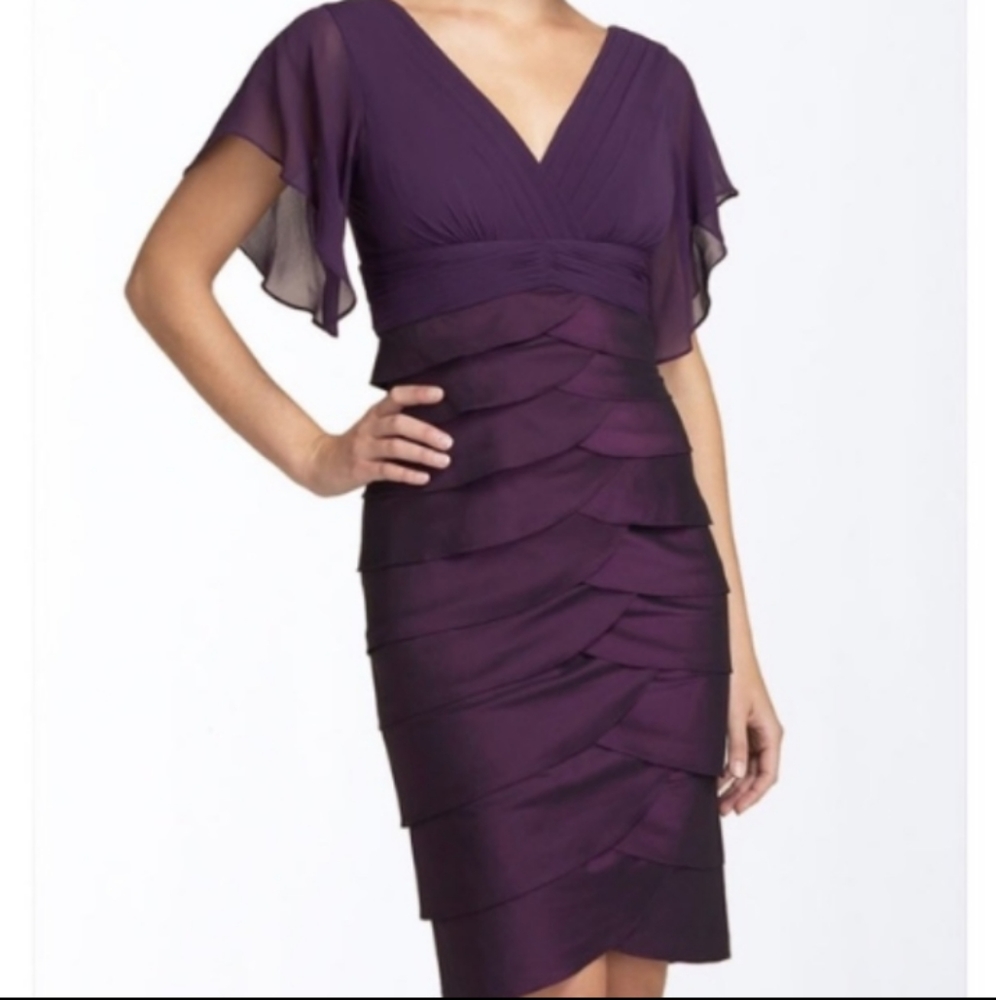 Adrianna Papell purple tiered silk dress